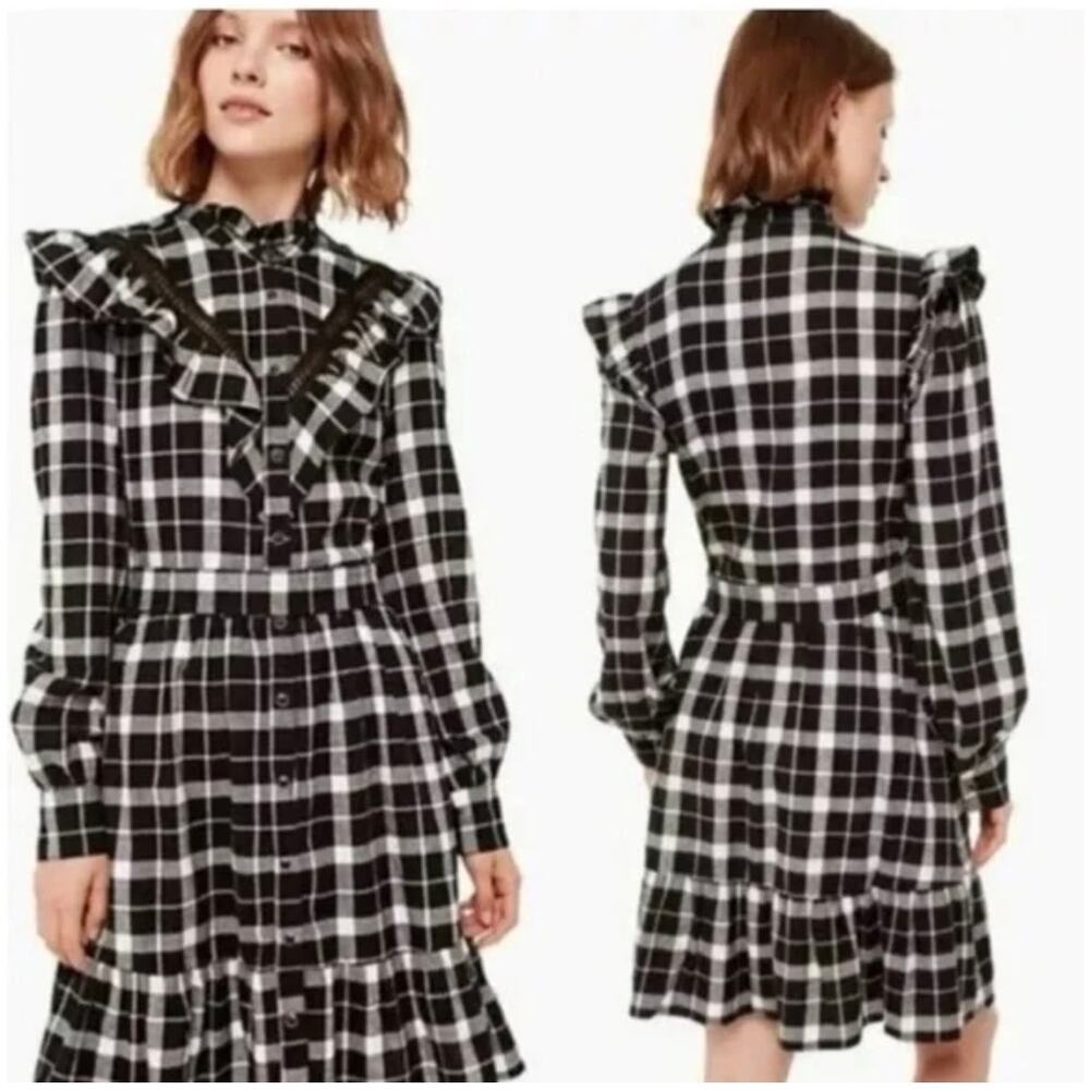 Kate Spade Rustic Black & White Plaid Longsleeve Flannel Dress size large